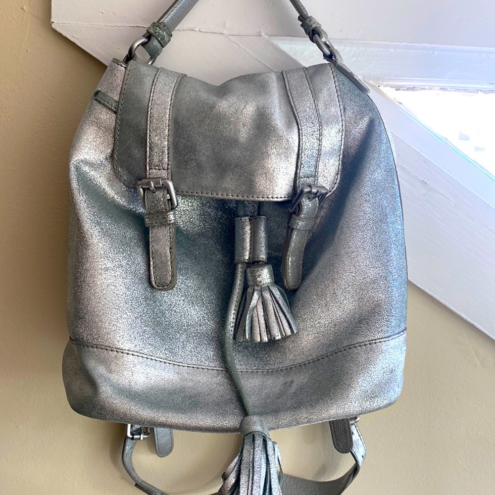 Boden Small Metallic Silver Backpack - image 1